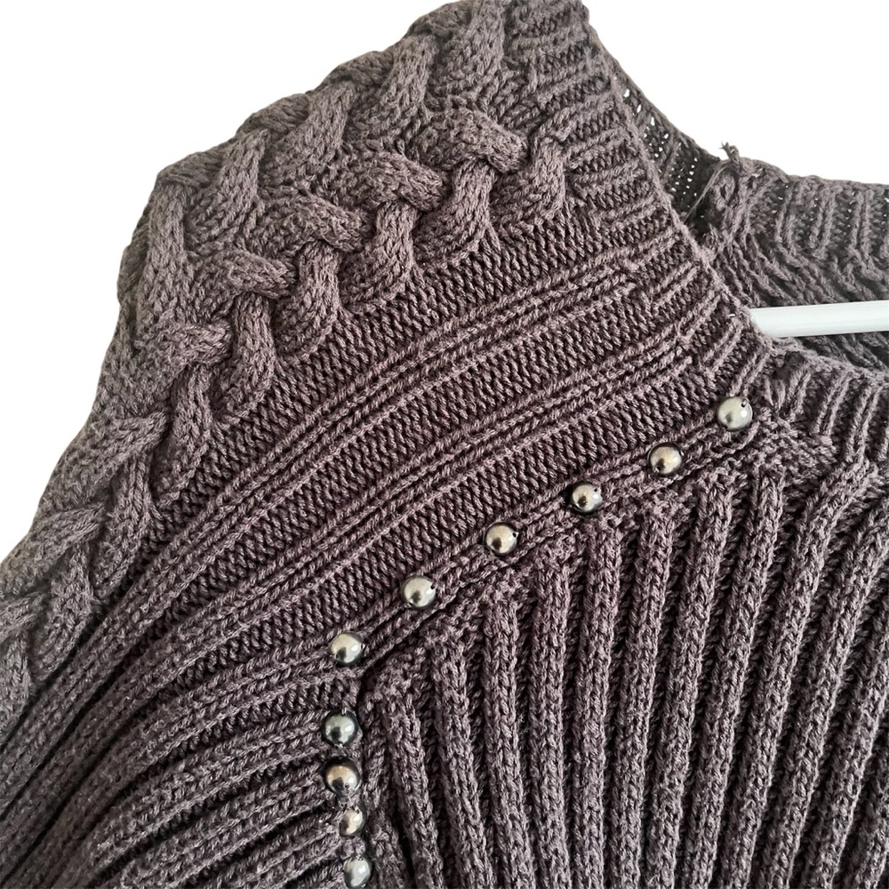 Philosophy Dark Gray Cable Knit Crewneck Sweater with Stud Accents - Picture 4 of 6